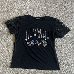 BEAST FASHION Black One Shoulder Dress with Lace Sleeves